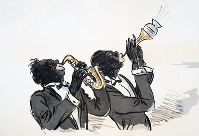 Saxophone and Trumpet Player, from White Bottoms, pub. 1927 by Sem